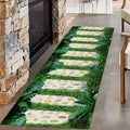 3D Tropical Leaves Rug, 3.3x10ft, Green Leaf Monstera Platycladus Orientalis Leaves Cobblestone Path Hallway Carpet, Washable Sensory Texture Carpet for Entryway Dining Kitchen