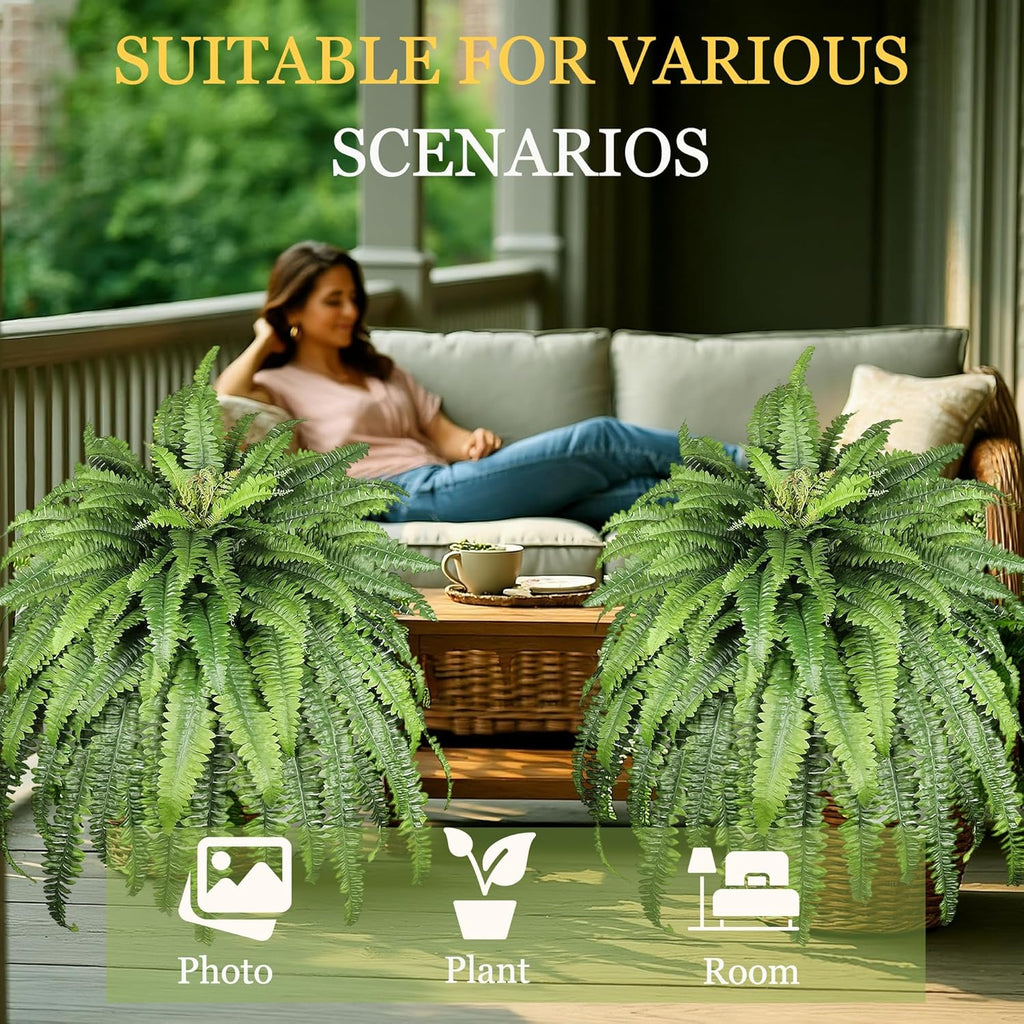 Fake Fern, 68" Large Artificial Ferns for Outdoors & Indoors, UV Resistant Faux Boston Fern Greenery with Lush Long Leaves Suitable for Planters Porch Windowsills Garden Home Decor, Hanging or Potted