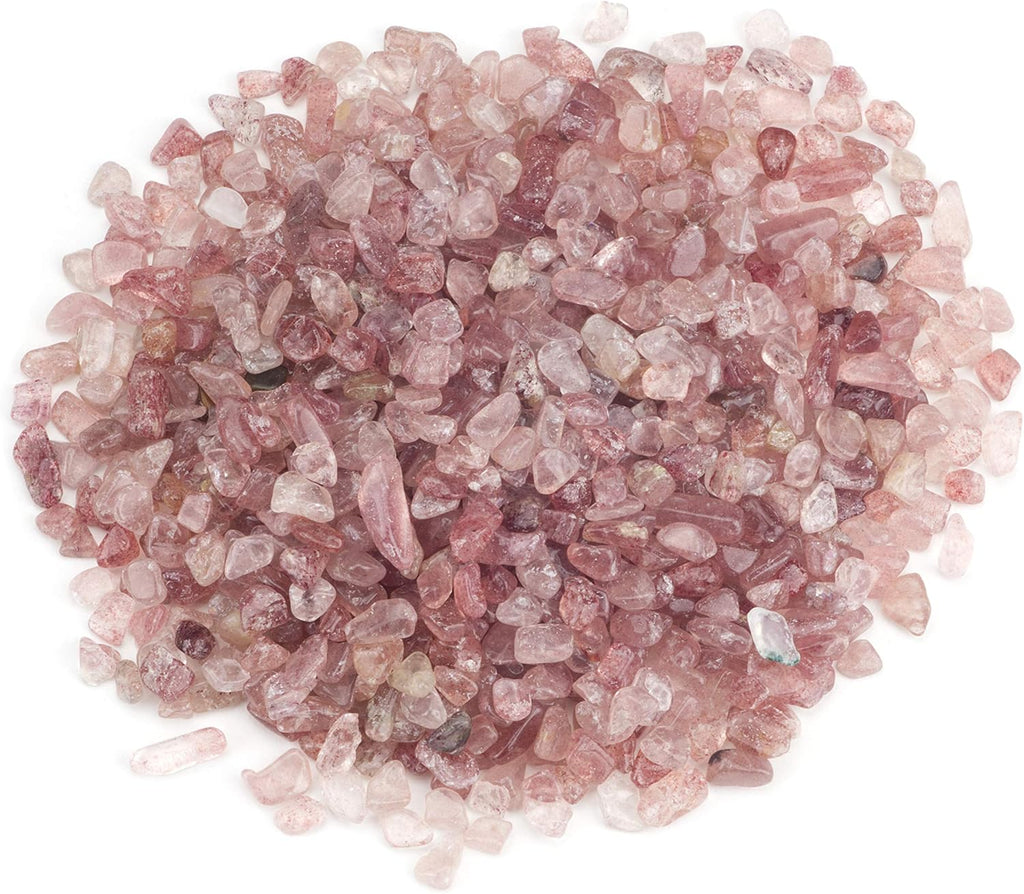 Cherry Tree Collection 1/2 Pound Polished Tumbled Gemstone Chips, Pebbles, Crystal Chips Bulk for Jewelry Making, Healing, Plants, Succulents, Aquariums, Decoration, Chakra (Strawberry Quartz)