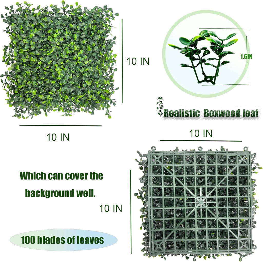 Artificial Grass Wall Backdrop: 10"x 10"(26P) Boxwood Faux Green Wall Panels for Interior Wall, Greenery Wall,Garden and Indoor Outdoor Plant Decor