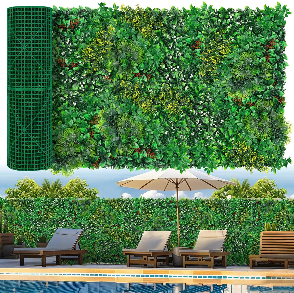 Grass Wall, Artificial Tropical Boxwood Panels 40"x120"(33.33 SQFT), Privacy Hedge Fence Screen with UV Protection, Greenery Backdrop for Indoor Home Wedding Decor and Outdoor Patio Backyard