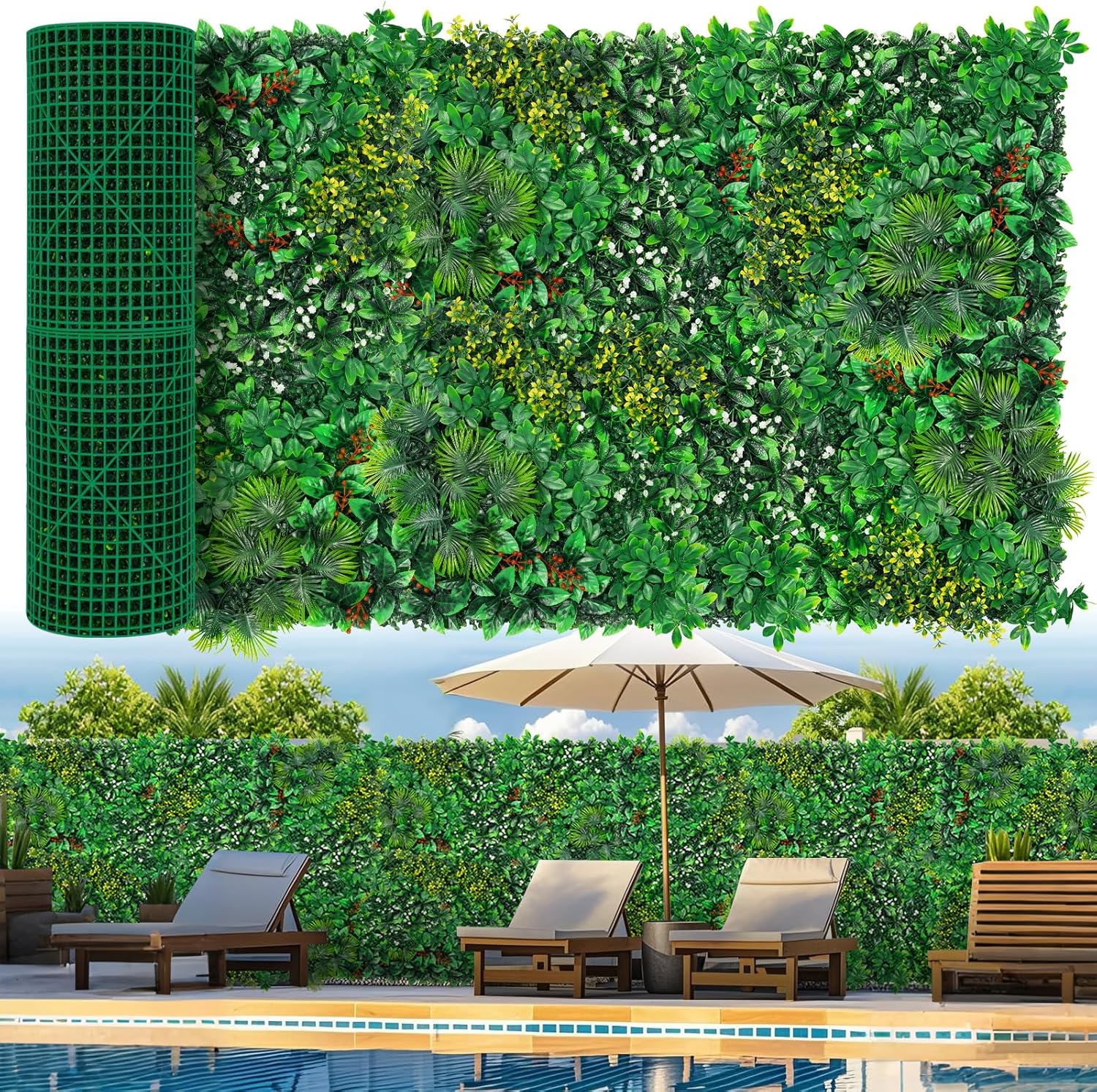 Grass Wall, Artificial Tropical Boxwood Panels 40"x120"(33.33 SQFT), Privacy Hedge Fence Screen with UV Protection, Greenery Backdrop for Indoor Home Wedding Decor and Outdoor Patio Backyard