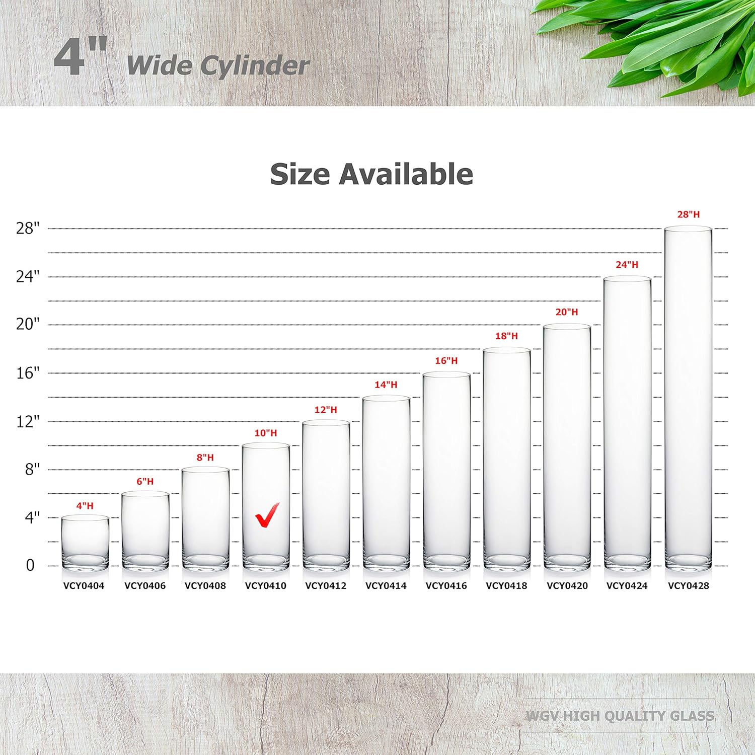 WGVI Quality Thick Weighted Clear Cylinder Glass Vases, 4" W x 10" H, Flower Arrangement Floating Candle Holders Wedding Centerpieces Terrarium Planter Floral Storage Container, Bulk Wholesale, 6 Pcs