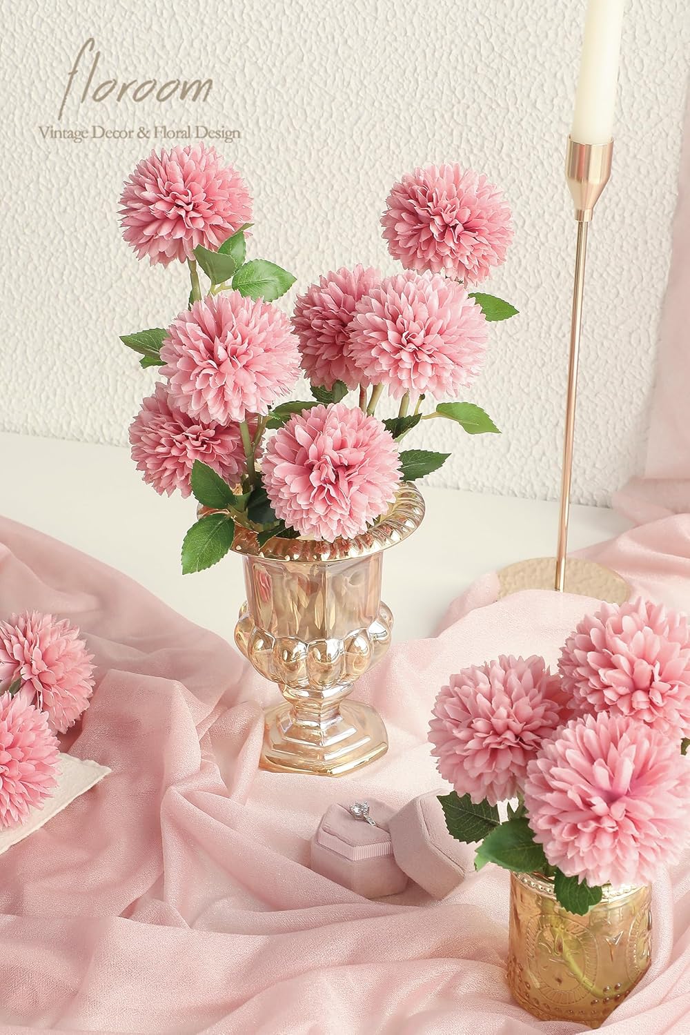 Floroom 12pcs Dusty Rose Faux Silk Mums Artificial Flowers Bulk Fake Chrysanthemums with Stems for DIY Wedding Table Centerpieces Floral Arrangements Vase Fillers Home Decorations