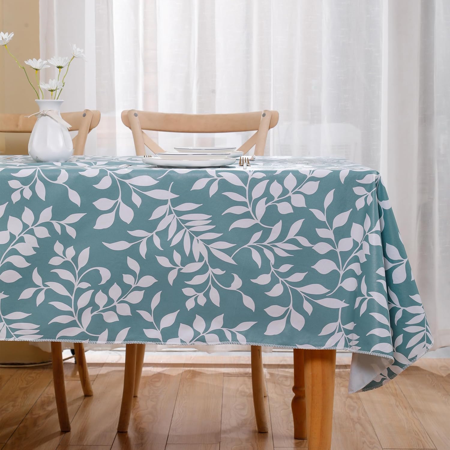 Walrus Heavy Duty Vinyl Tablecloth with Flannel Backing Waterproof Oil-Proof Plastic Table Cloth Stain-Resistant Wipeable Rectangle or Square Table Cover for Indoor and Outdoor (Branch, 60X102 Inch)