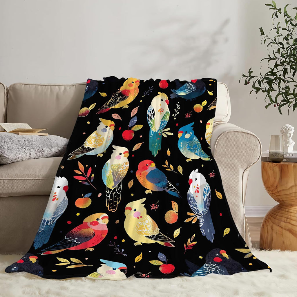 Parrot Bird Throw Blanket Cute Cockatiel Stuff Gifts for Kids Girls Boys Adults Women Men Soft Cozy Warm Plush Fluffy Fuzzy Fleece Blanket Decor 60''X80''