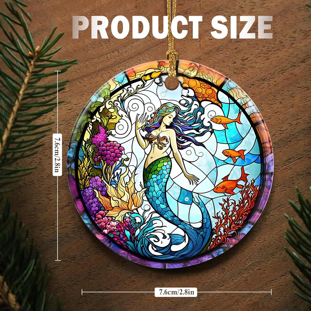 Touber Christmas Ornament, Christmas Decoration, Holiday Present Idea, Heirloom Keepsake, Round Ceramic, Gift Exchange, Gift Idea, Mermaid
