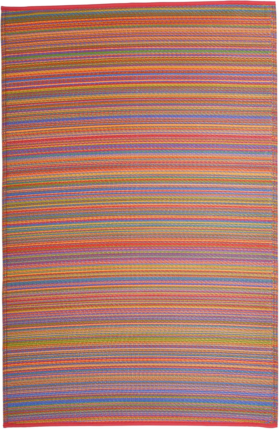 Fab Habitat Outdoor Rug - Waterproof, Fade Resistant, Crease-Free - Premium Recycled Plastic - Striped - Large Patio, Deck, Sunroom, Camping, RV - Cancun - Multicolor - 6 x 9 ft