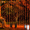 JMEXSUSS 300LED Orange Halloween Lights with Remote, 9.8x9.8ft Halloween Curtain Light, 8 Modes Orange Hanging String Lights Plug in for Fall Bedroom Thanksgiving Window Party Indoor Outdoor Decor