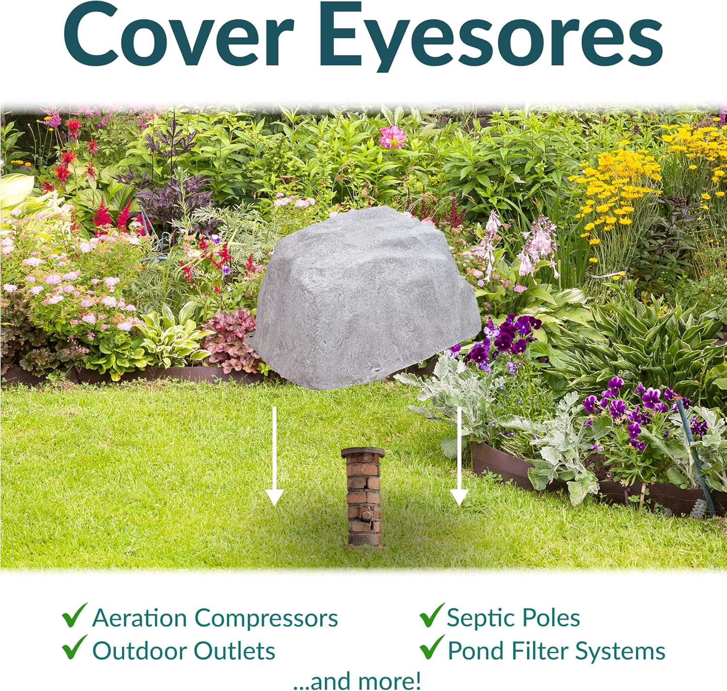 Sunnydaze 14” H Polyresin Faux Landscape Rock Cover - Lightweight Fake Rock Well Pump Cover for Outside - Gray