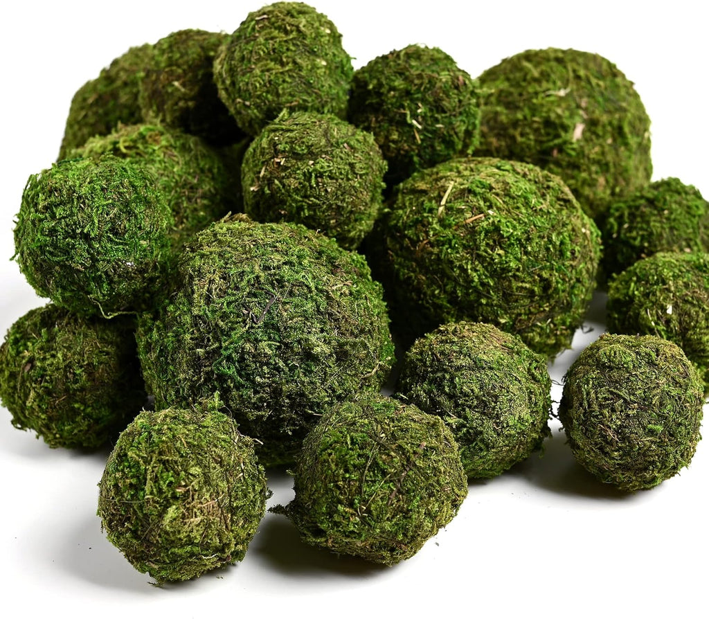 Usmola 18pcs Fake Moss Balls, 6pcs 3.2" Faux Green Balls + 12pcs 2" Artificial Moss Decorative Balls for Centerpiece Bowls (Green)