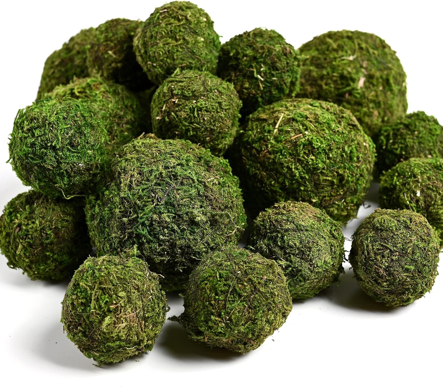 Usmola 18pcs Fake Moss Balls, 6pcs 3.2" Faux Green Balls + 12pcs 2" Artificial Moss Decorative Balls for Centerpiece Bowls (Green)