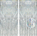 BRAVESHINE Silver Streamers Party Backdrop - 2Pcs 3.2x8.2ft Tinsel Foil Fringe Curtain for Christmas/New Years/Birthdays/Bachelorette/Anniversary/Engagement/Dance Ball/Winter’s Snowflake Decorations