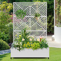 FENCY Metal Raised Garden Bed with Wheels and Trellis,73"x47"x16" Planter Box for Climbing Plants, Vegetables & Vines, Features Privacy Screen and Drainage Holes (White-Modern)