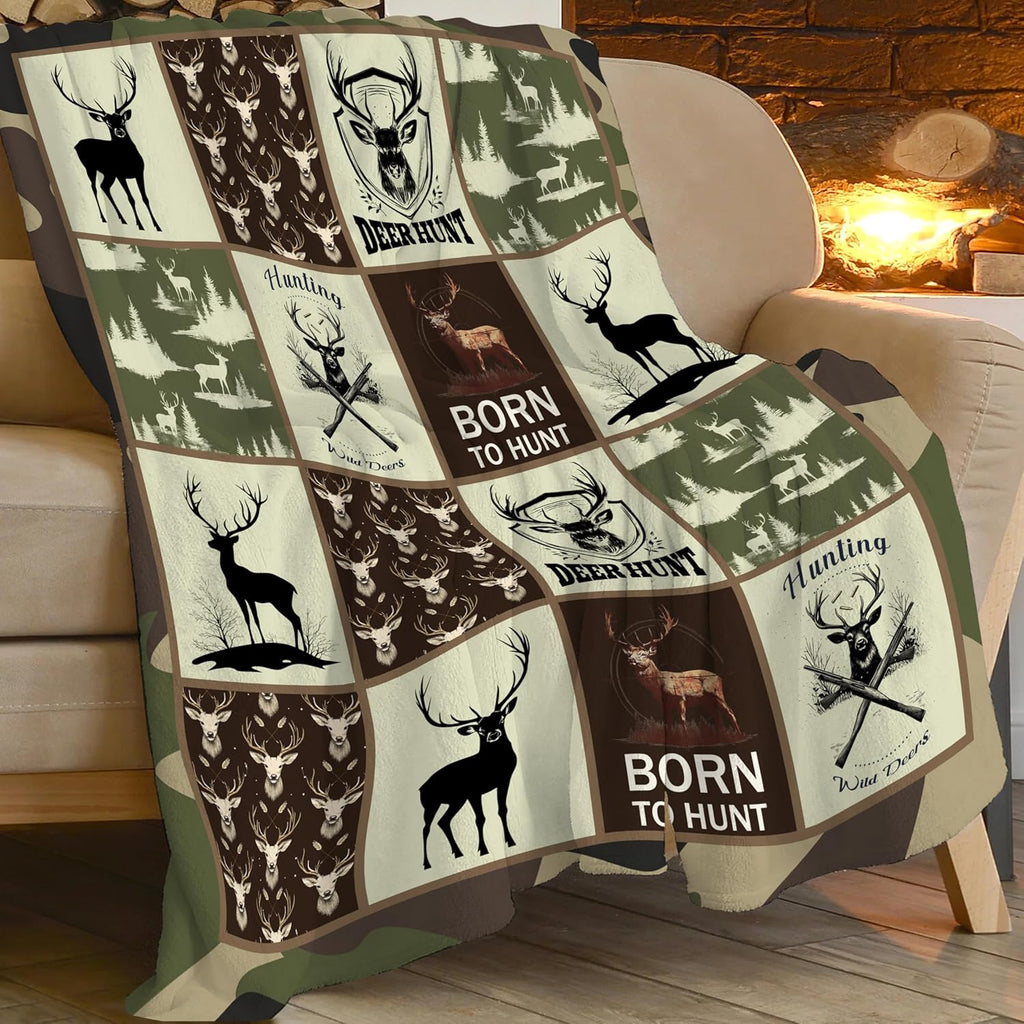 Deer Hunting Blanket Hunt Deer Throw Blanket Gifts for Girls Women Kids Boys Adults Men Super Soft Cozy Plush Fluffy Fuzzy Fleece Blanket Home Decor 40''X50''