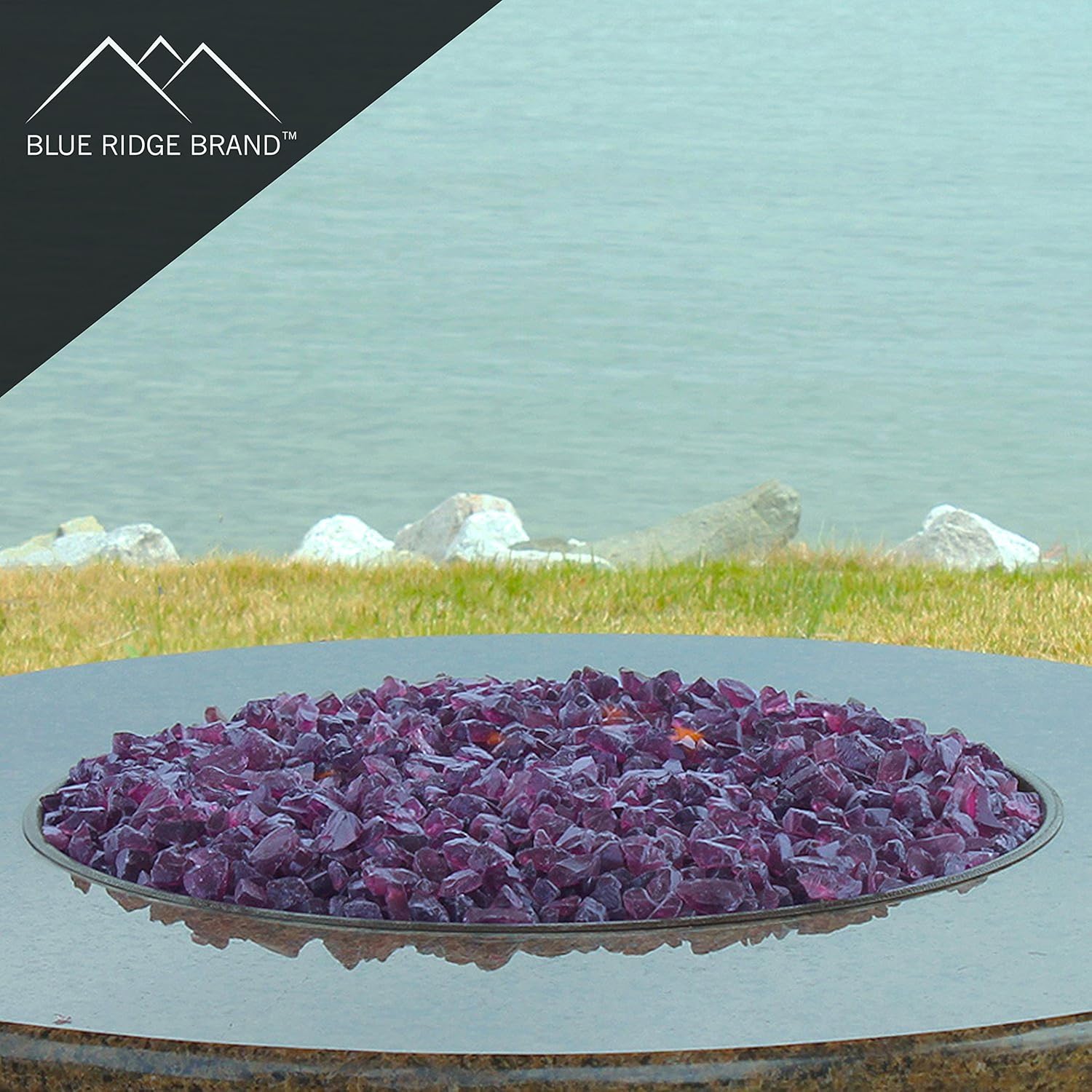 Fire Pit Glass - Fire Glass for Fire Pit - Firepit Glass Rock - Glass Stones - Fire Pit Glass Rocks - Gas & Propane Fire Pit & Fireplace Glass (50 Pound, Purple)