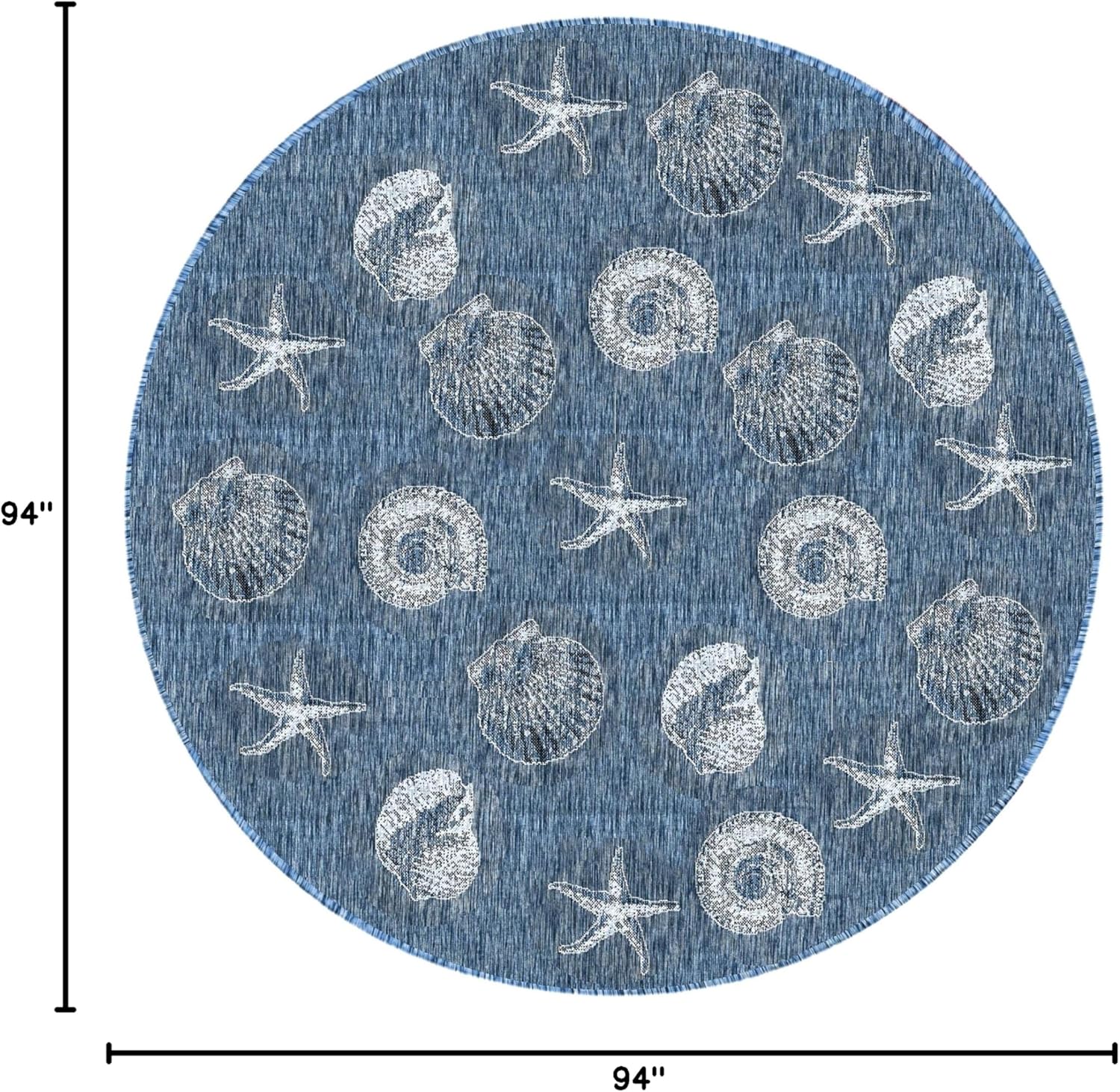 Liora Manne CARMEL Indoor/Outdoor Power Loomed Synthetic Blend Low Profile Area Rug - Transitional Coastal Seashell Decorative (Shells Navy) (7'10" Round)