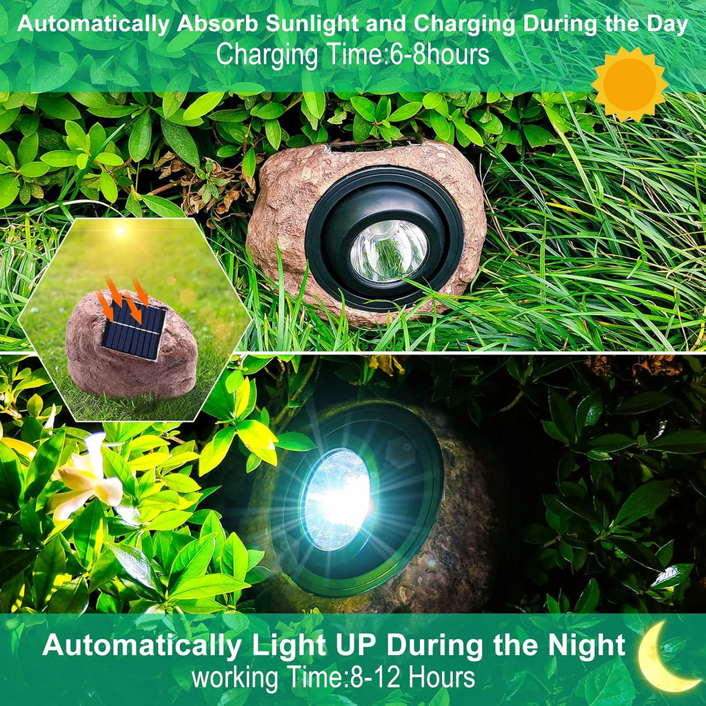 Solar Powered Rock Lights Outdoor- 4 Pack Super Bright Solar Spot Garden with 2 Lighting Modes, IP65 Waterproof Outdoor Decorative for Garden,Backyard, Roads, Yard, Patio Landscape,Sidewalks