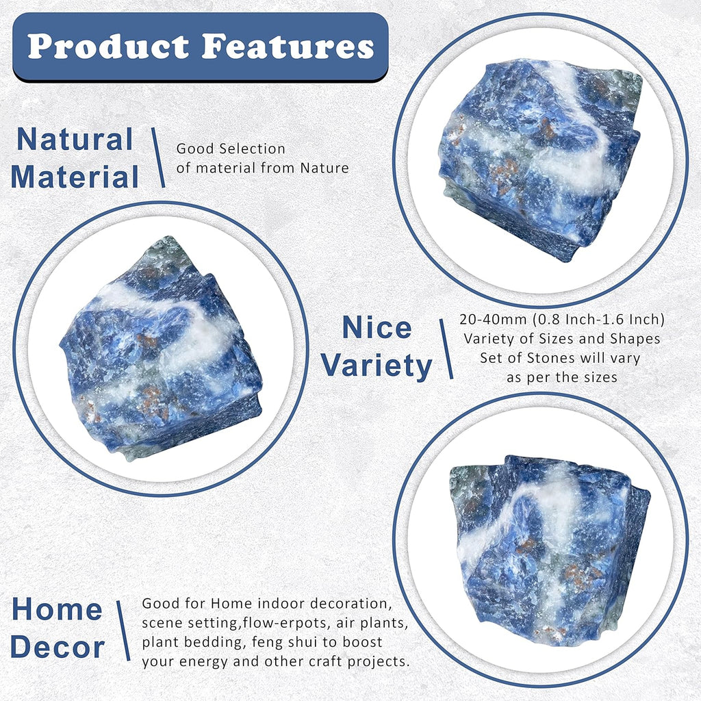 Crocon 1LB Sodalite Rough Bulk Natural Stone Raw Gemstone Tumbling Cabbing Polishing Mining Chakra Balancing Reiki and Crystal Healing Good Luck Home Office Decor