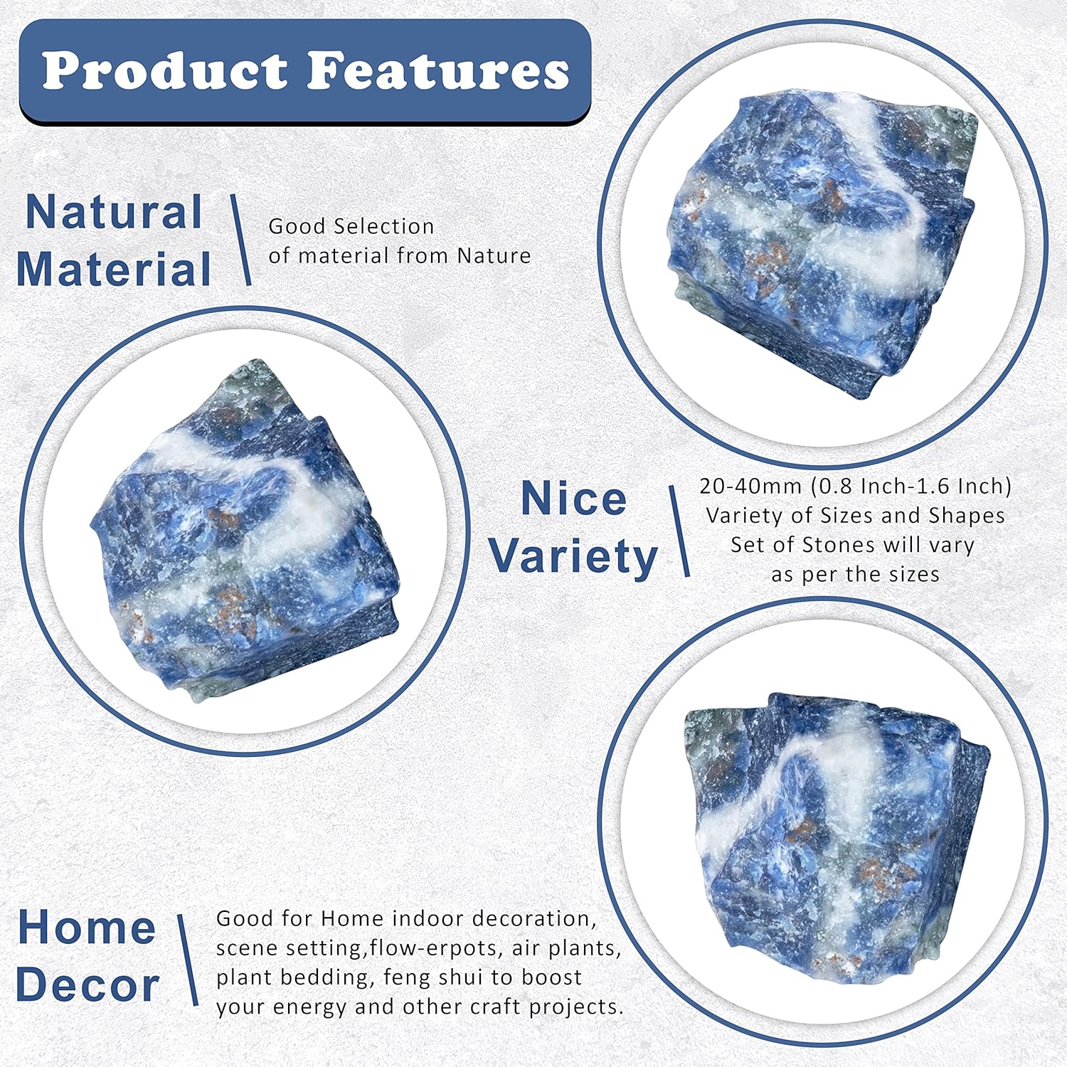 Crocon 1LB Sodalite Rough Bulk Natural Stone Raw Gemstone Tumbling Cabbing Polishing Mining Chakra Balancing Reiki and Crystal Healing Good Luck Home Office Decor