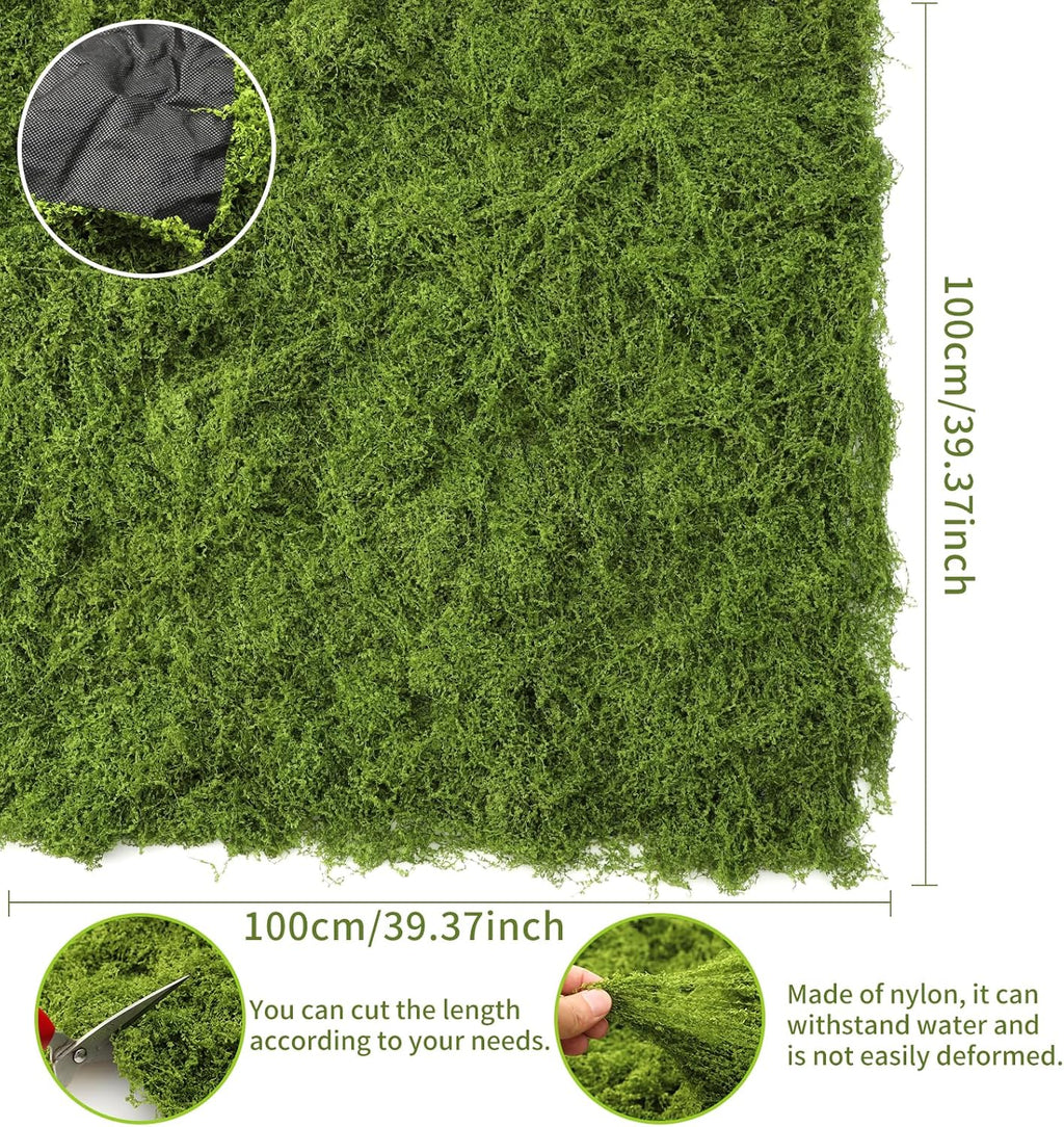 Artificial Moss mat, Green, 39.37 x 39.37 inches (Light Green), Waterproof Indoor and Outdoor Decorative Moss mat, Fake Moss Wall Decorative Flower Decoration for Craftsmanship