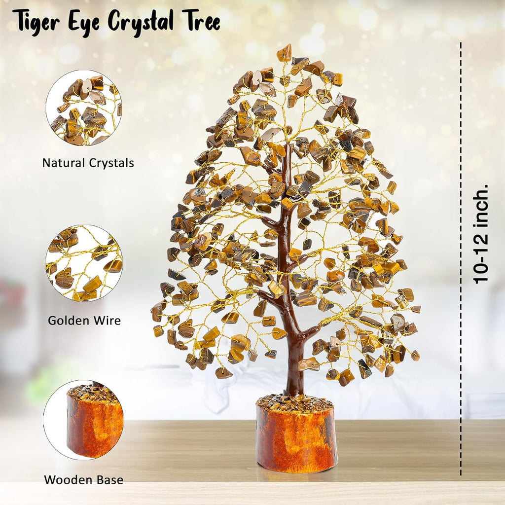 Crocon Tiger Eye Gemstone Tree of Life - Crystal for Feng Shui Decor - Chakra Money Bonsai Tree, Good Luck Healing Crystals Meditation Stones, Spiritual Unique Gift 10-12"""