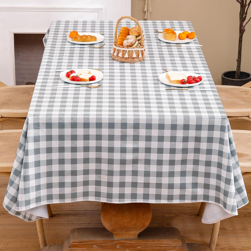 Heavy Duty Vinyl Tablecloth with Flannel Backing Waterproof Oil-Proof Plastic Table Cloth Stain-Resistant Wipeable Rectangle or Square Table Cover for Indoor and Outdoor (Grey Checkered, 54x54 Inch)