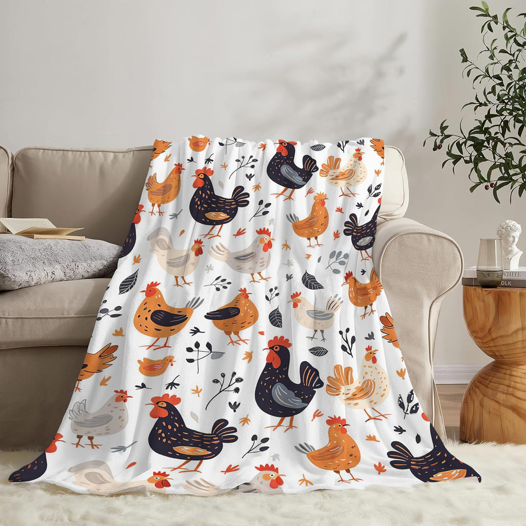 Chicken Blanket Rooster Chicken Throw Blanket Gifts for Kids Girls Boys Adults Women Man Super Soft Cozy Plush Fluffy Fuzzy Fleece Blanket Decor 60''X80''