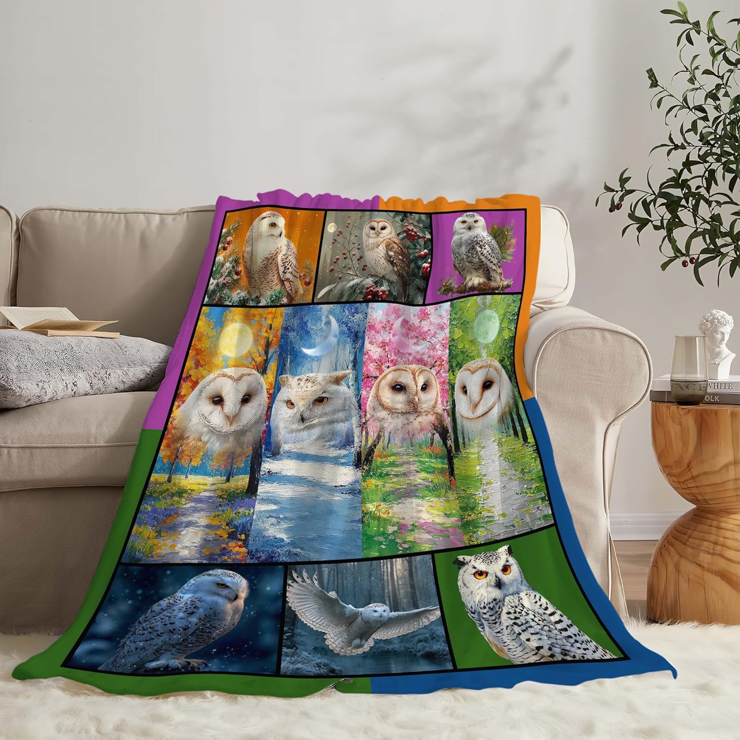 White Owl Throw Blanket White Owl Stuff Gifts for Kids Girls Boys Adults Women Men Soft Cozy Warm Plush Fluffy Fuzzy Fleece Blanket Decor 60''X80''