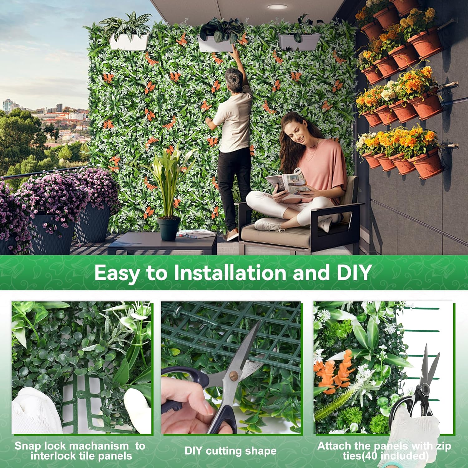 Greenery Wall Panels, 20"x20" 8PCS UV Protected Fake Grass Backdrop Privacy Fence Screen, Artificial Hedges for Outdoors Indoors Green Decor