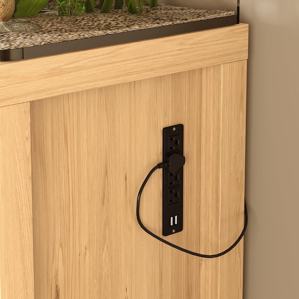 55-75 Gallon Fish Tank Stand with Power Outlet, 880LBS Modern Wood Aquarium Stand with Storage Cabinet and Drawer, Heavy Duty Reptile Turtle Tank, Natural Wood