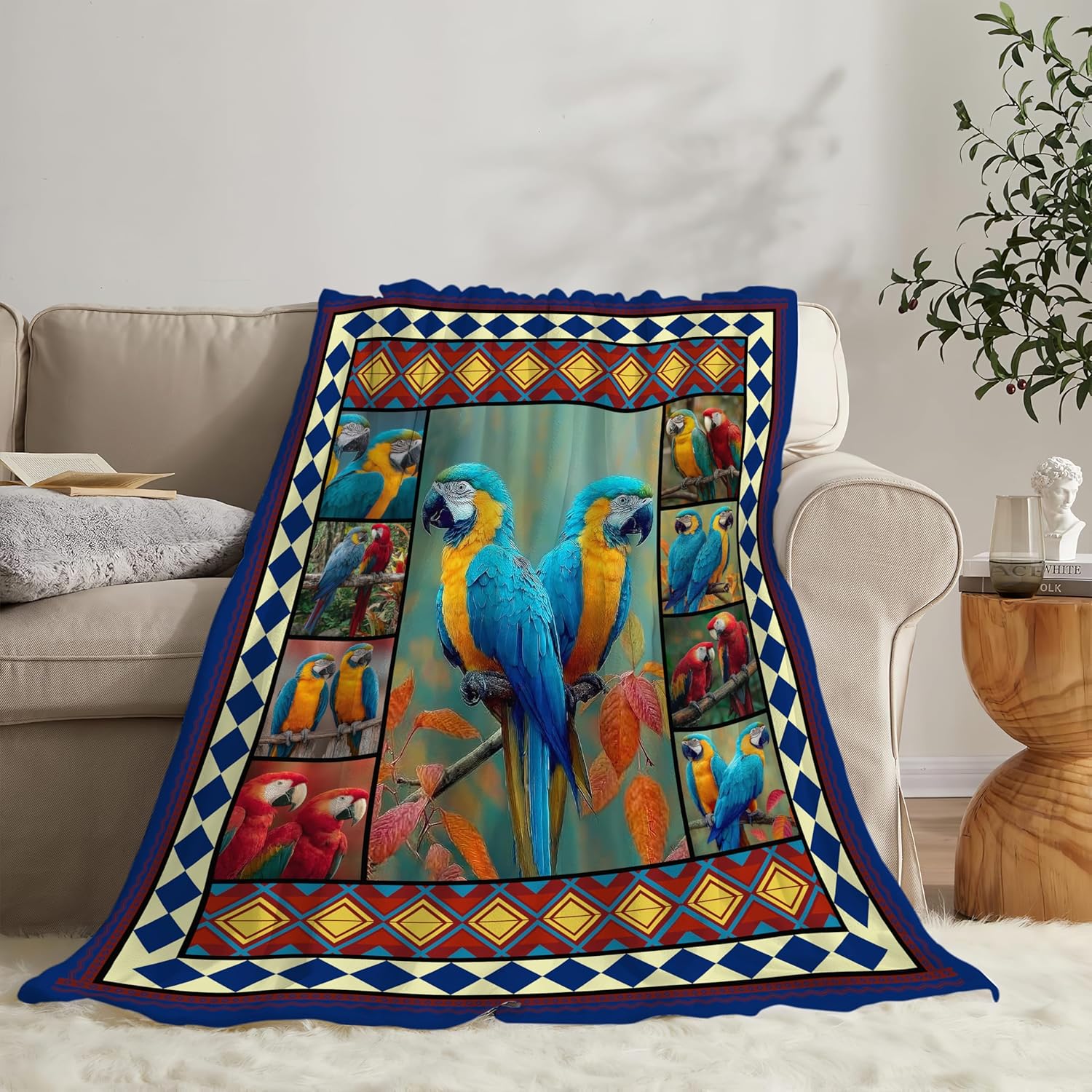 Parrot Bird Throw Blanket Macaw Stuff Gifts for Kids Girls Boys Adults Women Men Soft Cozy Warm Plush Fluffy Fuzzy Fleece Blanket Decor 60''X80''