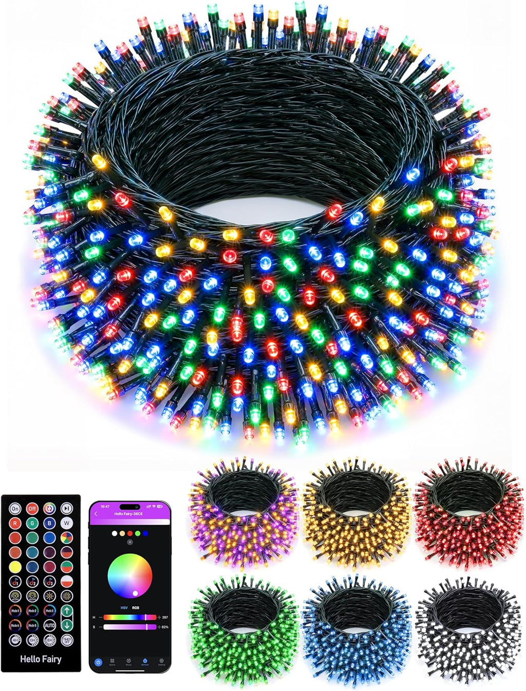Minetom Color Changing Lights-60FT 200 LEDs RGB Christmas Tree Light,16 Million Color Fairy Lights with Remote - LED String Lights with Timer & Memory Function for Holiday, Party Decorations