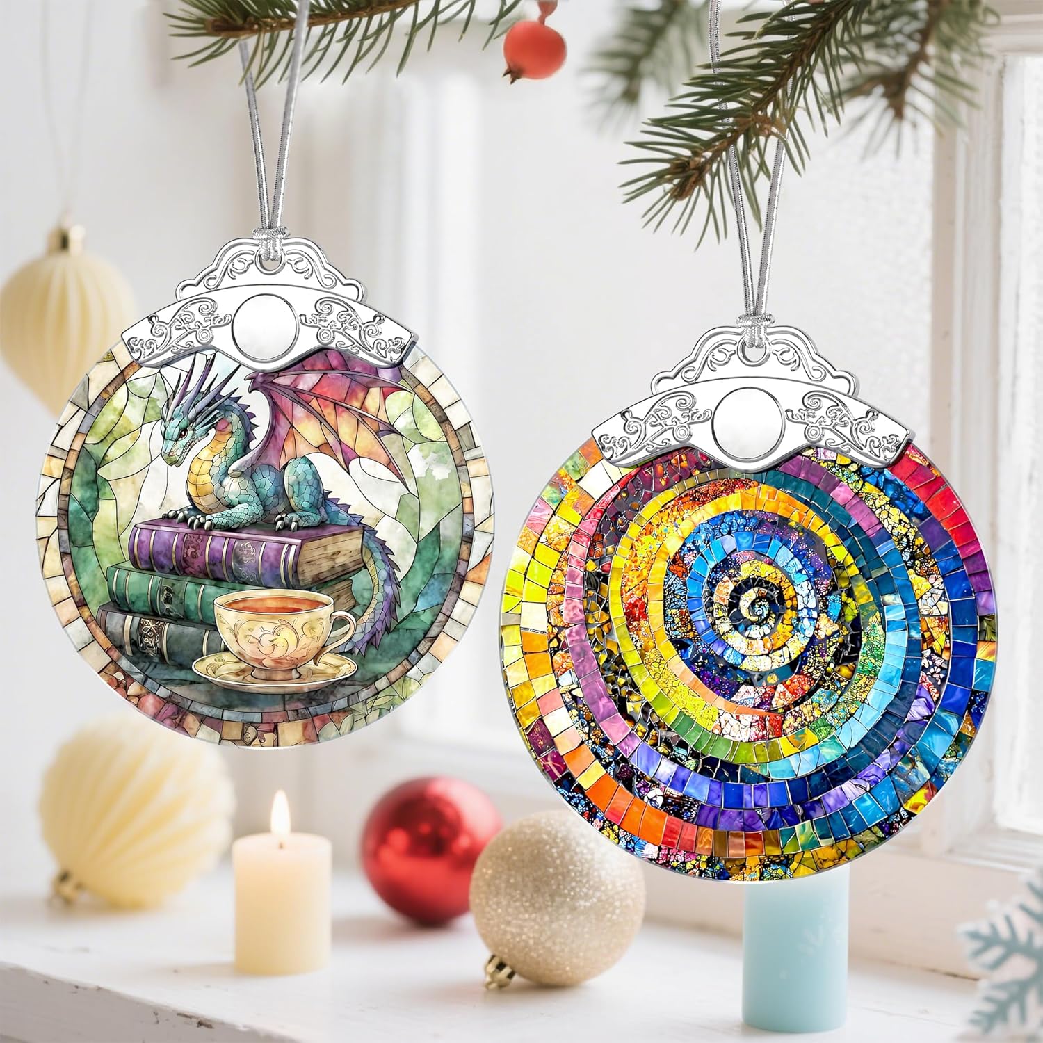 Christmas Ornaments, Christmas Decorations for Tree, Keepsake Ornaments, Holiday Ornament, Holiday & Xmas Gifts, Gifts for Art Lovers & Color Lovers - Rainbow Spiral-Theme