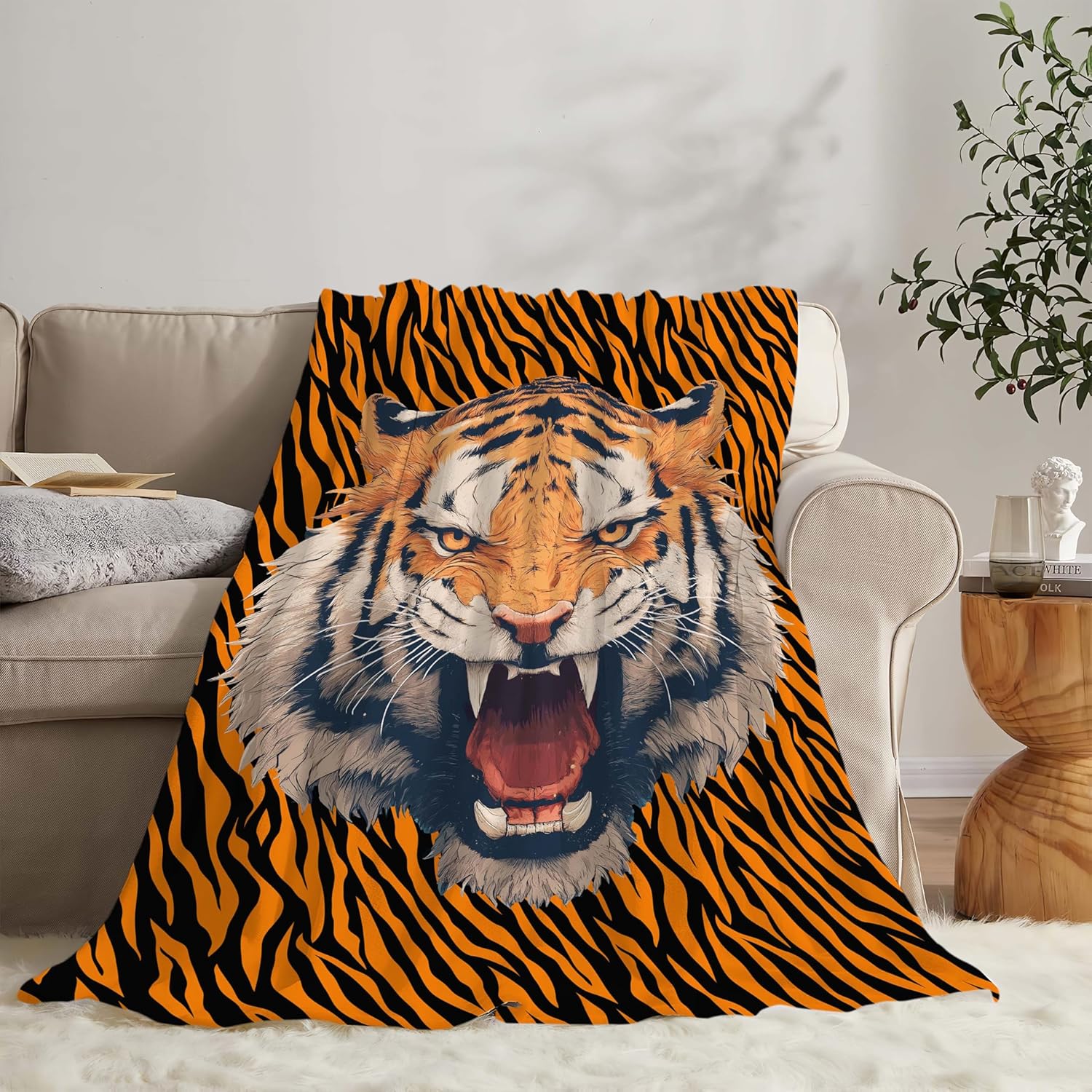 Tiger Throw Blanket Tiger Stuff Gifts for Kids Girls Boys Adults Women Men Soft Cozy Warm Plush Fluffy Fuzzy Fleece Blanket Decor 60''X80''