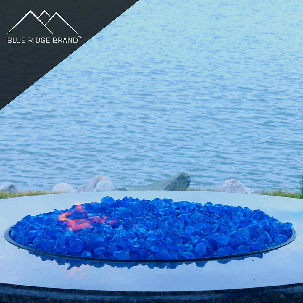 Fire Pit Glass - Fire Glass for Fire Pit - Firepit Glass Rock - Glass Stones - Fire Pit Glass Rocks - Gas & Propane Fire Pit & Fireplace Glass (20 Pound, Light Blue)