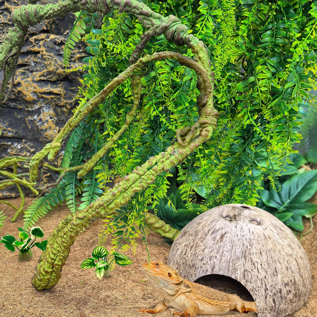 PINVNBY 10 PCS Reptile Plants Vine, Terrarium Hanging Flexible Climbing Artificial Leaves Reptile Hide, Bearded Dragon Tank Accessories, Terrarium Decor for Leopard Gecko Lizard Snake Geckos