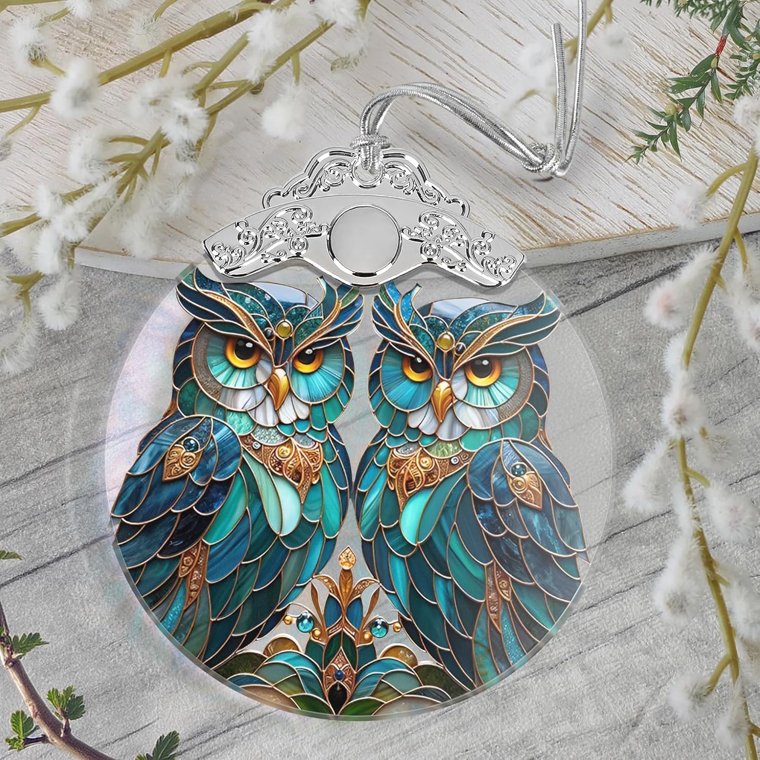Christmas Ornament, 2025 Ornaments for Christmas Tree, Stained Glass Hanging Ornament, Holiday Ornaments, Unique Gift Idea - A Pair of Owls