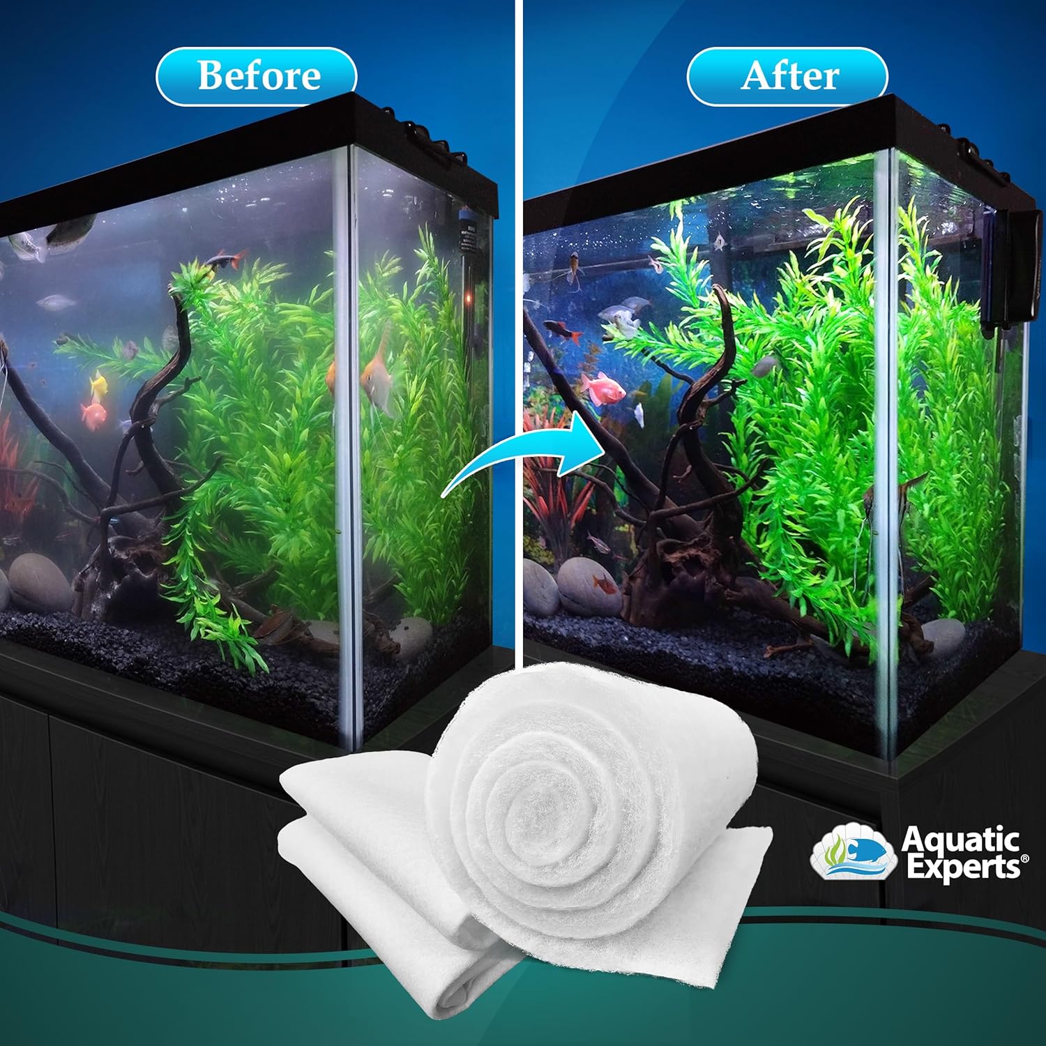 Aquarium Filter Floss for Fish Tank Filters - FilterFirst Aquarium Filter Pad - Media Roll for Crystal Clear Water, Aquatic Experts, 3/4" - 1" Thick (12 Inch Wide, Value Pack)