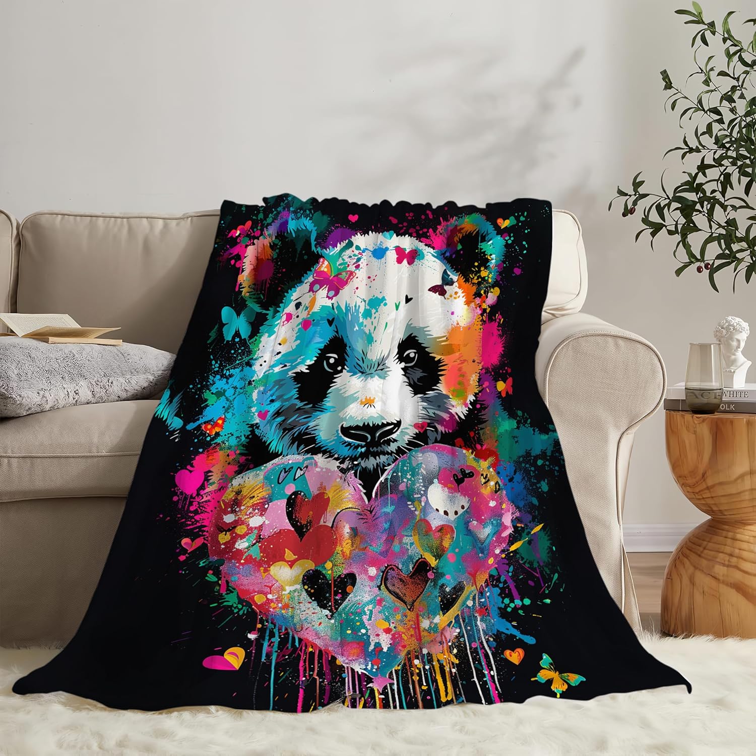 Panda Throw Blanket Panda Stuff Gifts for Kids Girls Boys Adults Women Man Soft Cozy Warm Plush Fluffy Fuzzy Fleece Blanket Decor 60''X80''