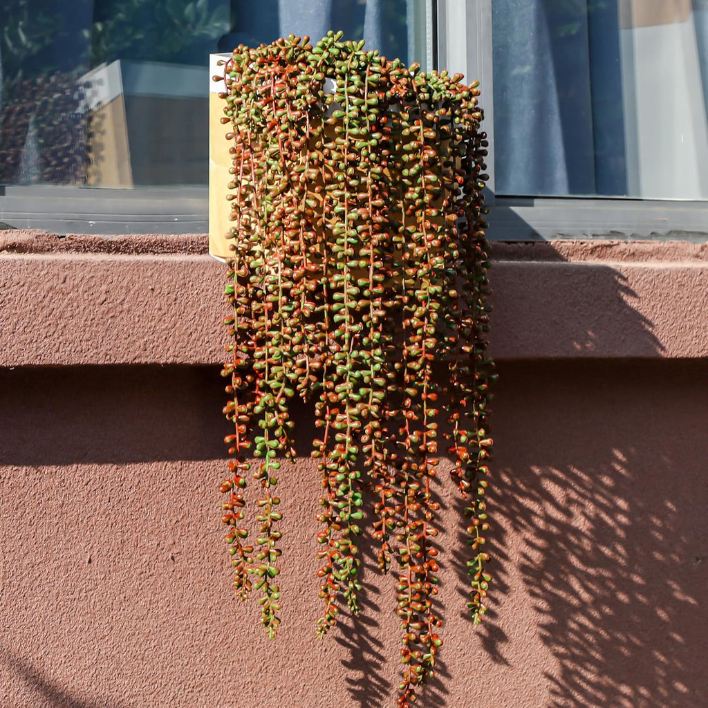 6PCS Orange Artificial Succulents Hanging Plants,27.5 Inch Fake String of Pearls Greenery Plants 5 Branches for Autumn Home Garden Office Party Balcony Wall Indoor Outdoor Fall Dec, Orange