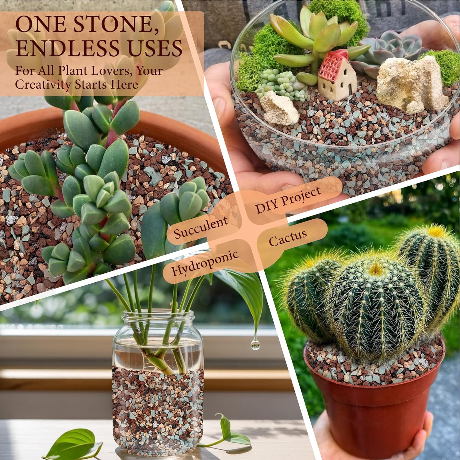 5LB Lava Rocks for Plants-3/8 Volcanic Rock for Succulent Potting Mix, Cactus, Orchids & Bonsai-Porous Horticultural Grit for Drainage, Aeration & pH Balance - Decorative Top Dressing