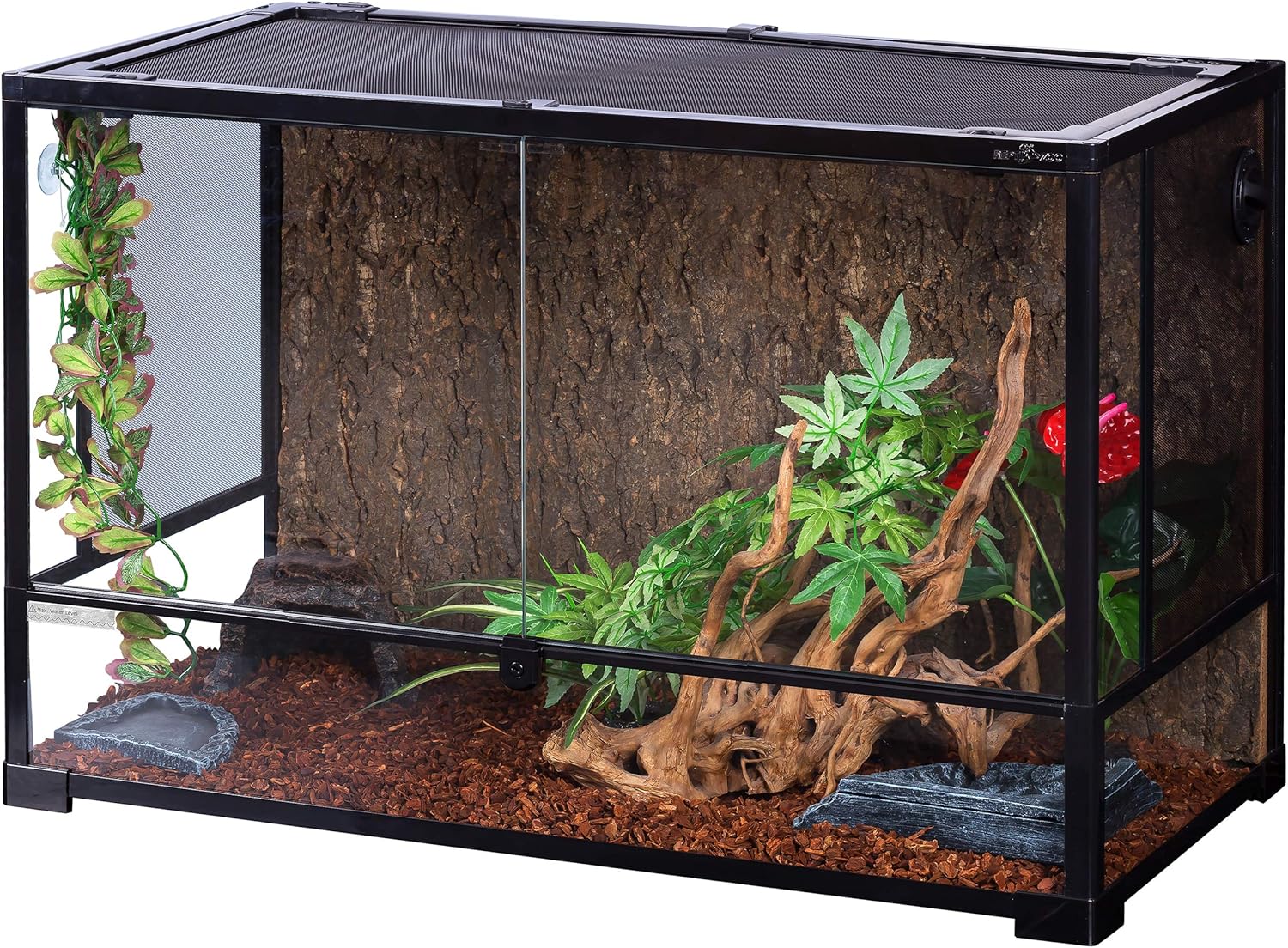 REPTI ZOO 67 Gallon Large Reptile Glass Terrarium Tank Double Hinge Door with Screen Ventilation Reptile Terrarium Cage 36" x 18" x 24"(Knock-Down)