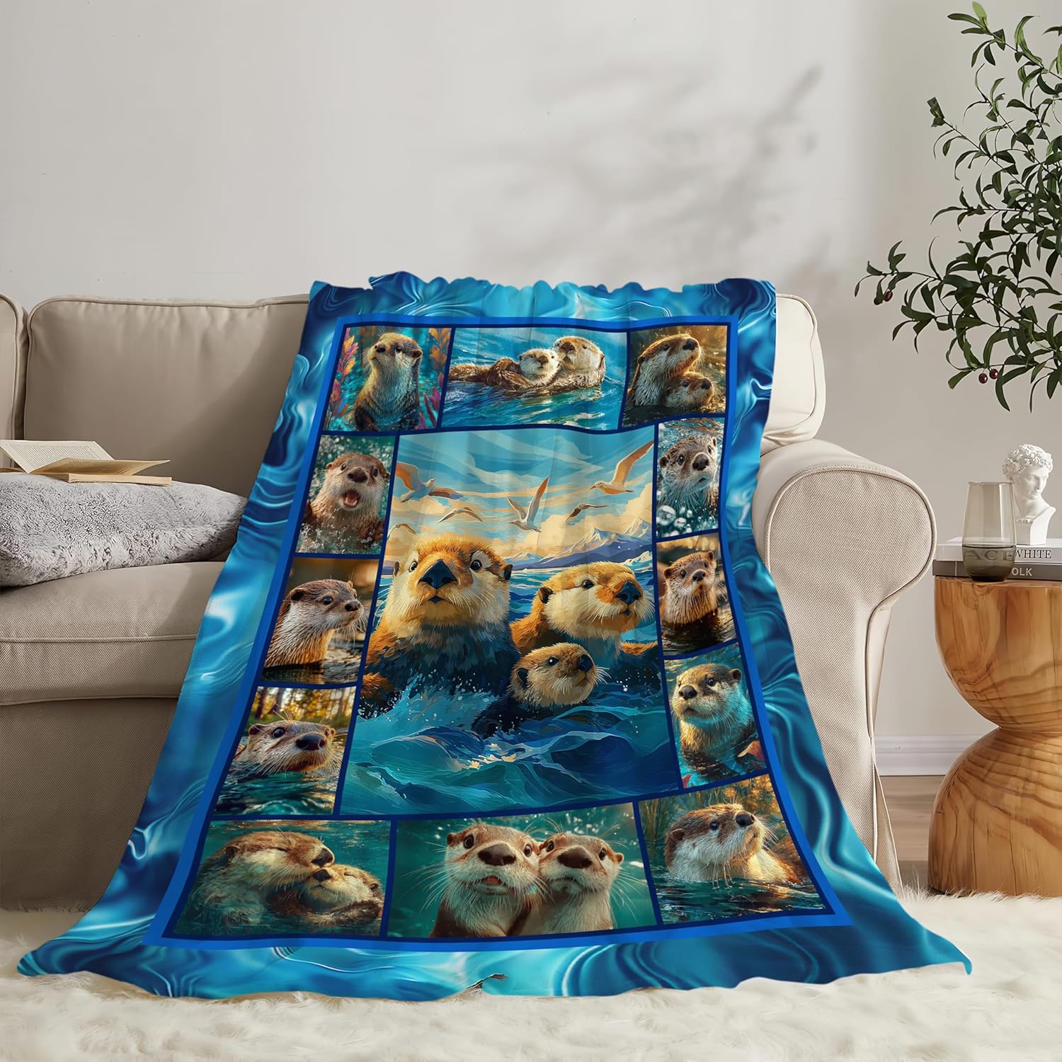 Otter Throw Blanket Otter Stuff Gifts for Kids Girls Boys Adults Women Men Soft Cozy Warm Plush Fluffy Fuzzy Fleece Blanket Decor 60''X80''