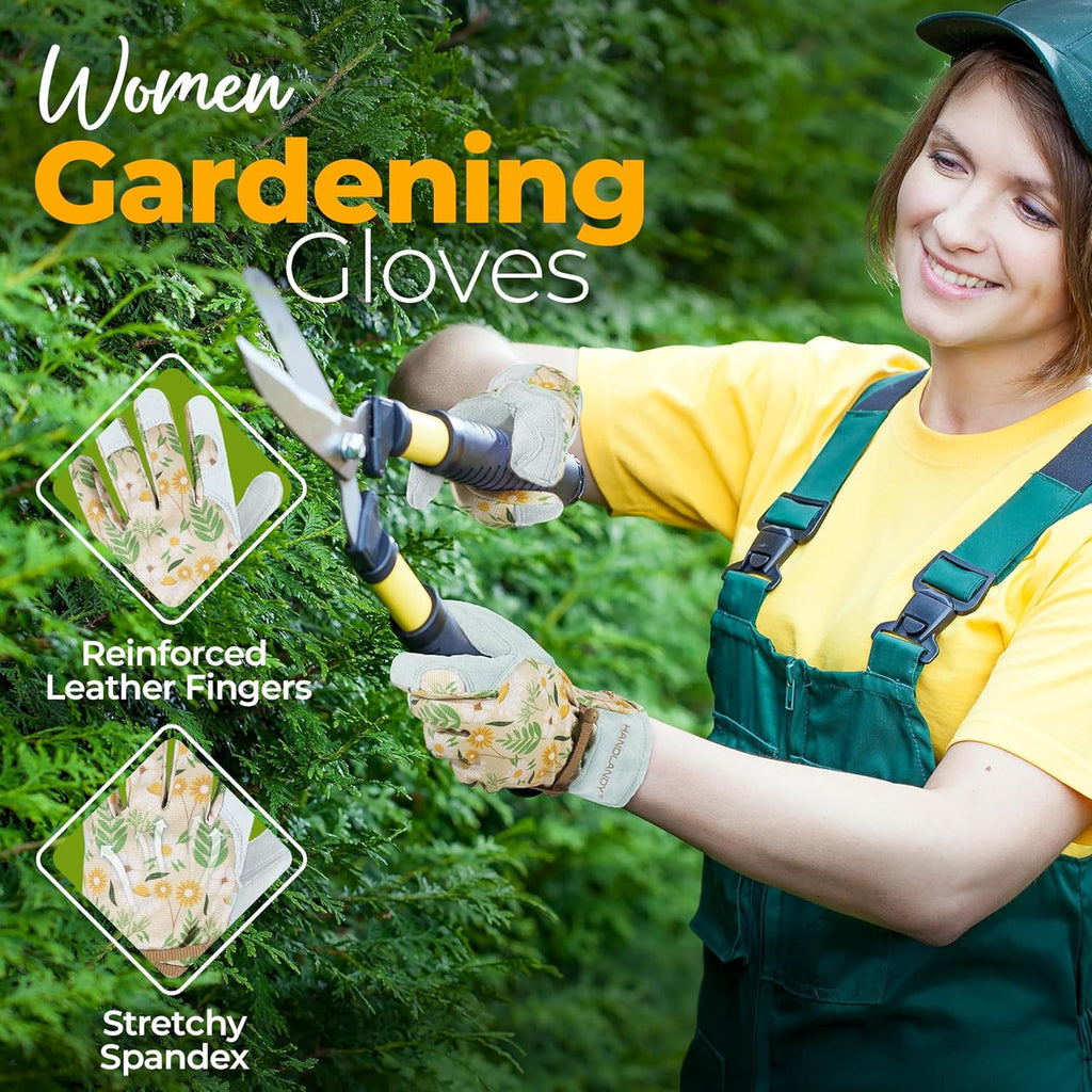 HANDLANDY Gardening Gloves for Women, Breathable Ladies Leather Garden Yard Gloves Best Gift for Gardeners