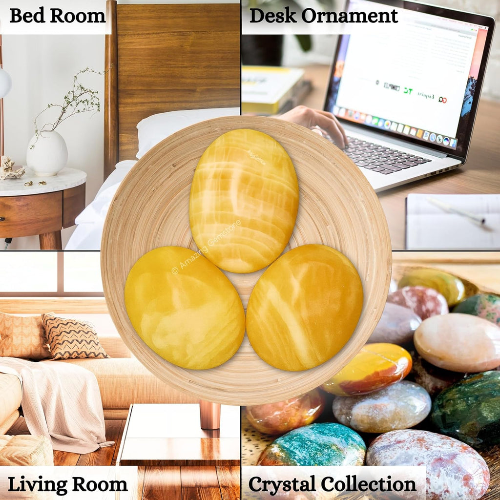 Yellow Calcite Crystals and Healing Stones - Large Palm Stone Crystals Piedra - Crystal for Good Luck, Positive Energy, Meditation - Unique Stocking Stuffers and Birthday Gifts for Women, Men