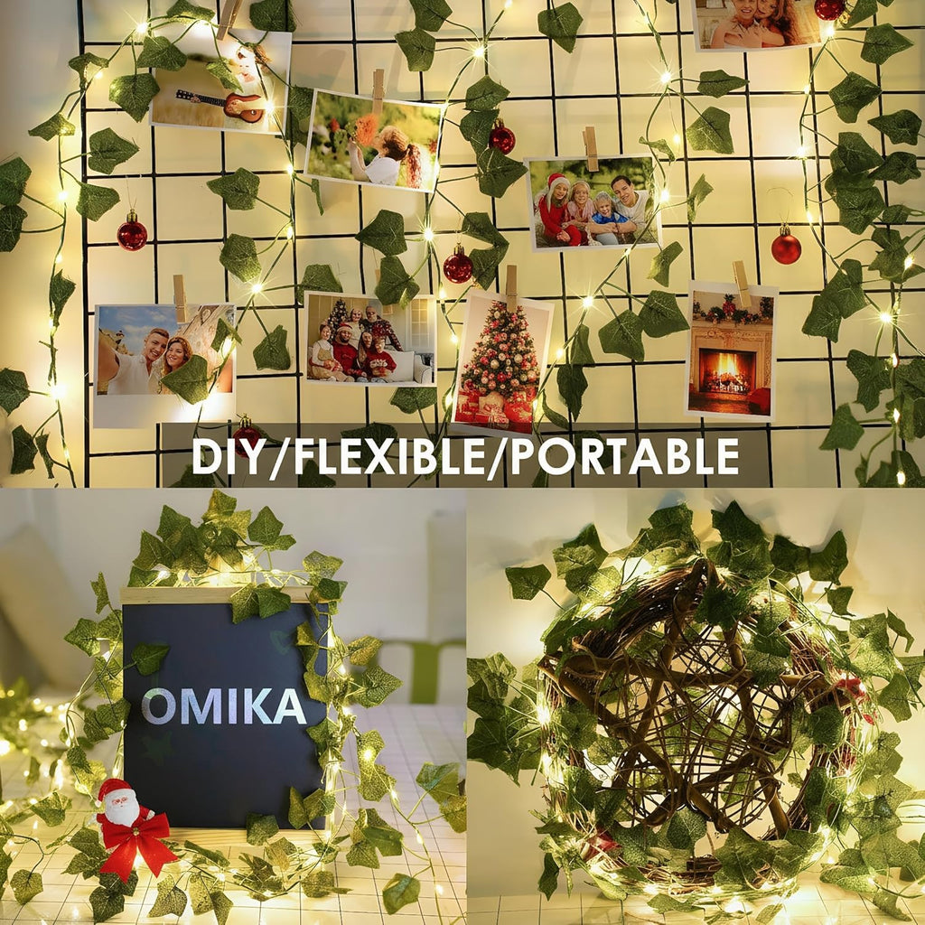 40ft 120 LED Vine Fairy Lights Battery Operated, 8 Modes & Timer Ivy String Lights with Remote, Green Leaf Lights for Indoor Bedroom Classroom Office Wall Garden Party Wedding Decor (Warm White)