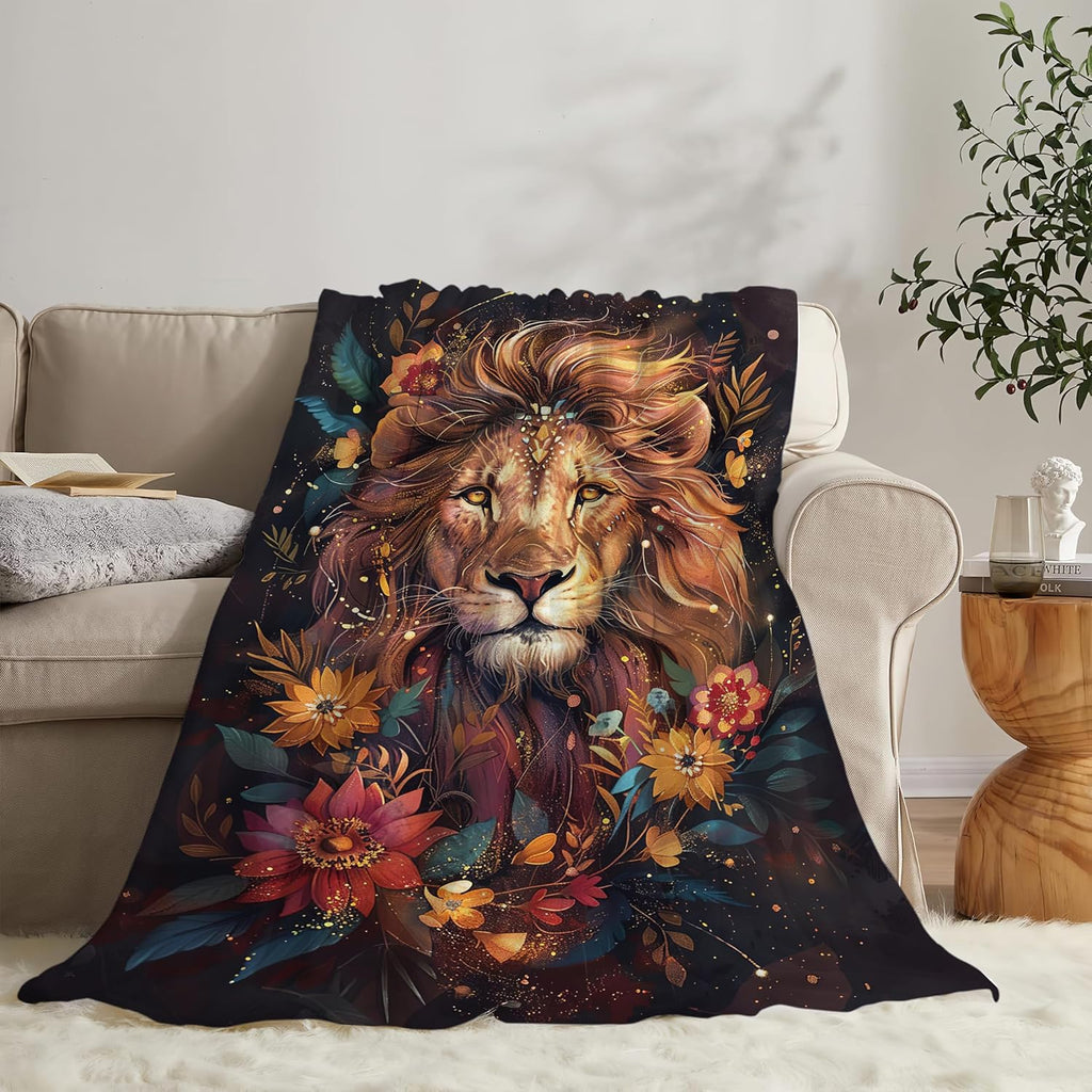 Lion Throw Blanket Lion Stuff Gifts for Kids Girls Boys Adults Women Man Soft Cozy Warm Plush Fluffy Fuzzy Fleece Blanket Decor 60''X80''