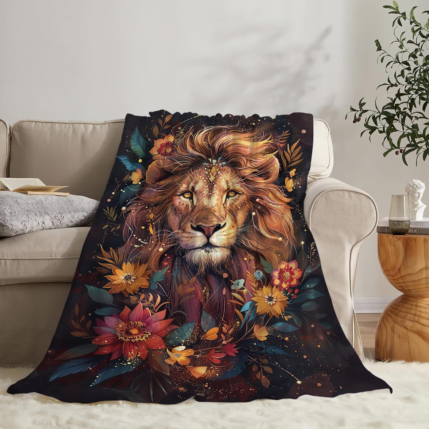 Lion Throw Blanket Lion Stuff Gifts for Kids Girls Boys Adults Women Man Soft Cozy Warm Plush Fluffy Fuzzy Fleece Blanket Decor 60''X80''