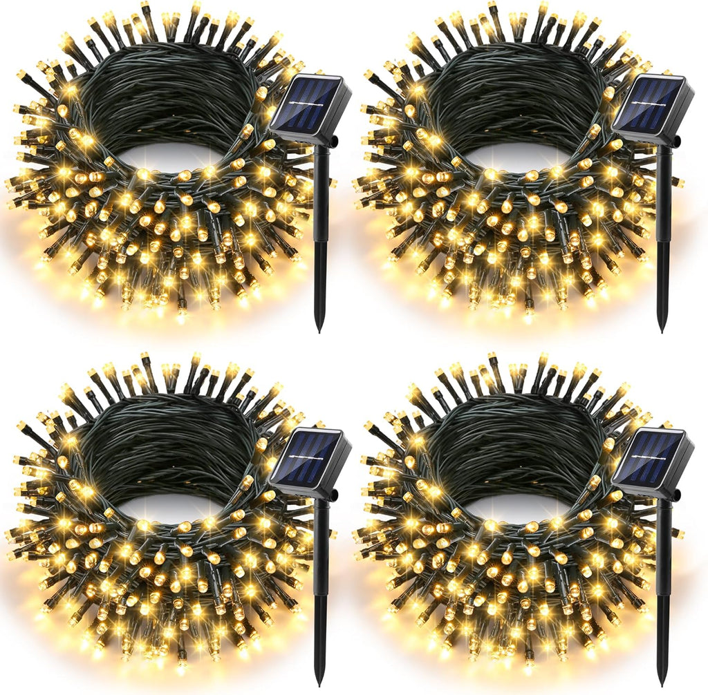 Joomer Solar Christmas Lights Outdoor, 4 Pack Total 156FT 400LED 8 Lighting Modes Solar String Lights Waterproof Fairy Tree Lights for Garden Yard Patio Christmas Decoration (Warm White)